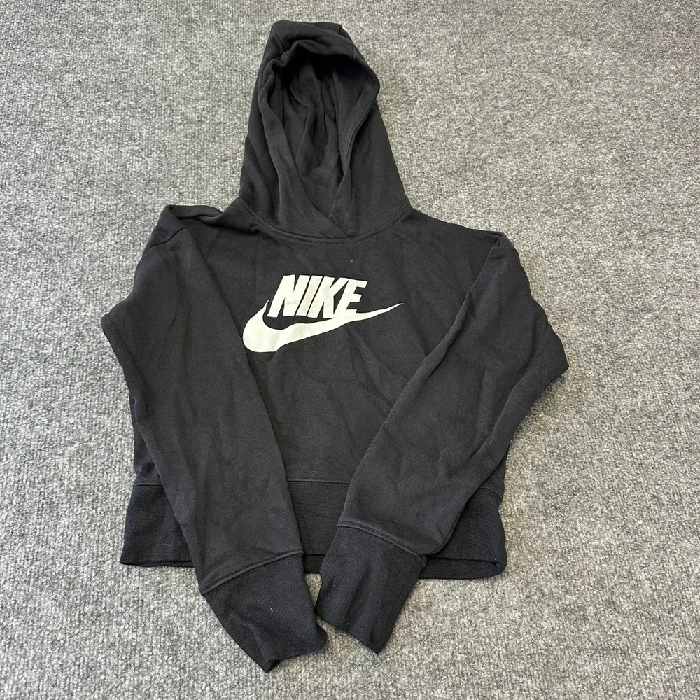 Nike Hoodie Womens Size M Black Cropped Pullover Graphic Logo Sweatshirt